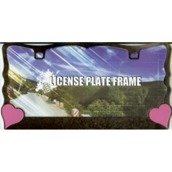 Chrome With Pink Hearts License Frame w/Caps