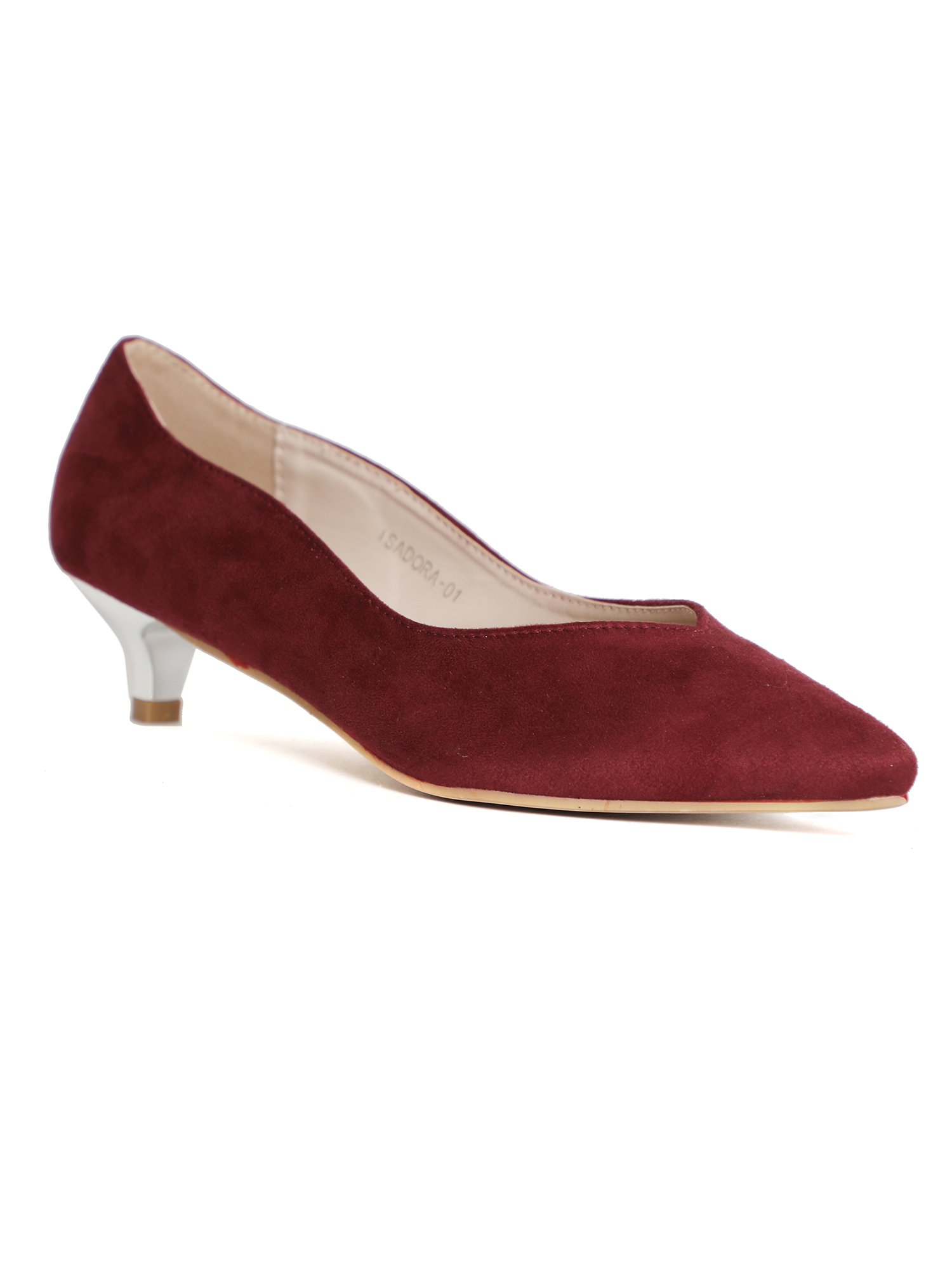 Chrome-accented Pointed Toe Women's Kitten Heels in Burgundy - image 1 of 3