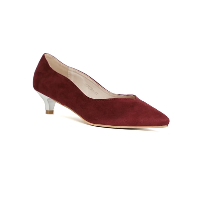 Chrome-accented Pointed Toe Women's Kitten Heels in Burgundy