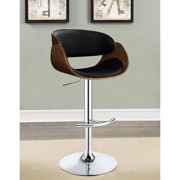 Chrome and Black Adjustable Bar Stool | For Multiple Spaces in Home | Metal Base with Shiny Look | Enhanced Comfort with Backrest