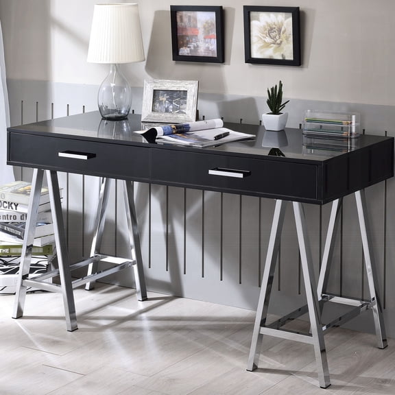 Chrome and Drawer Features - Rectangular Writing Desk for Office Productivity
