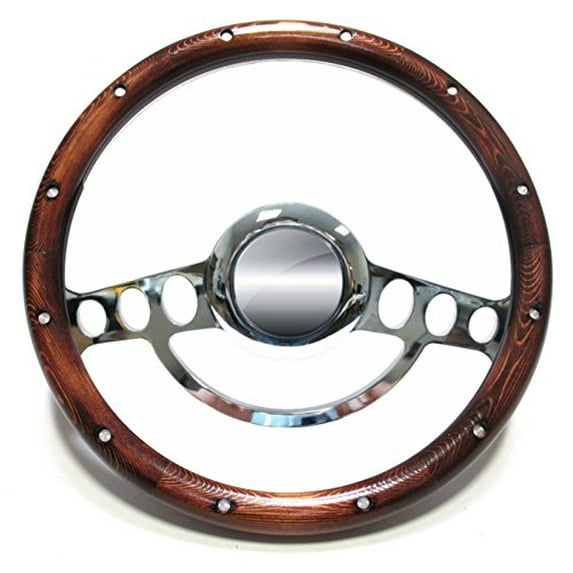 Chrome and Real Mahogany Steering Wheel 14" for Flaming River GM-Style Column