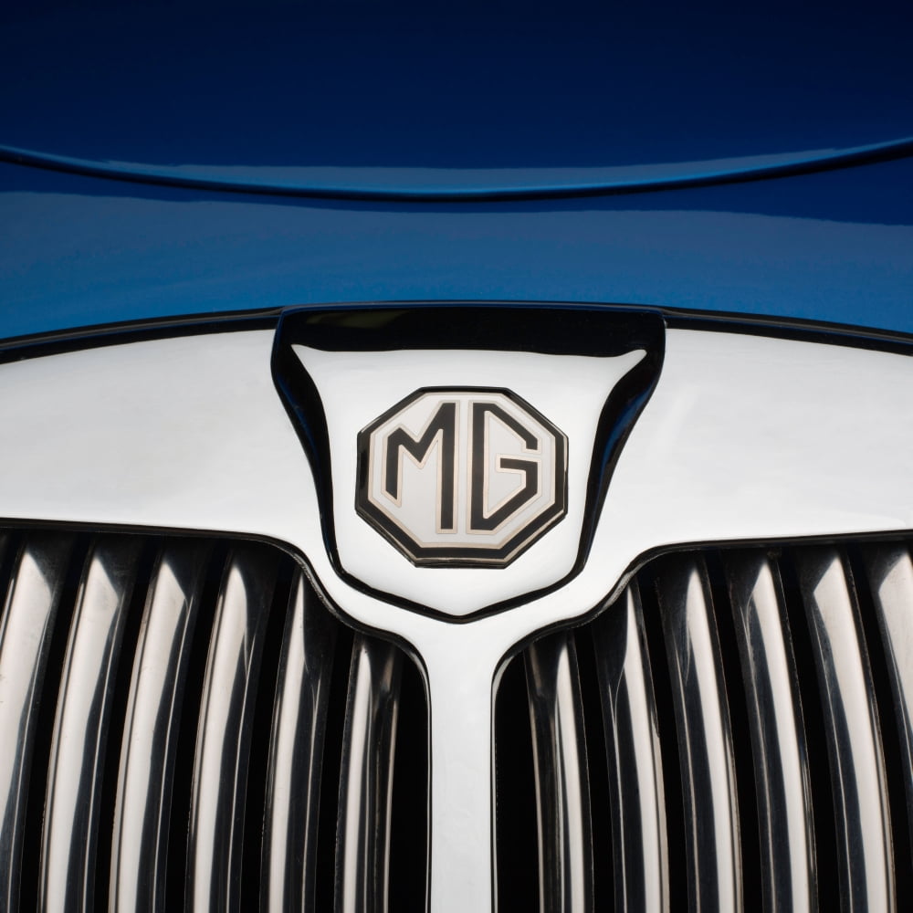 Chrome radiator grill and badge of blue 1957 MG-A classic sport scar Canvas Art - Panoramic Images (24 x 24)