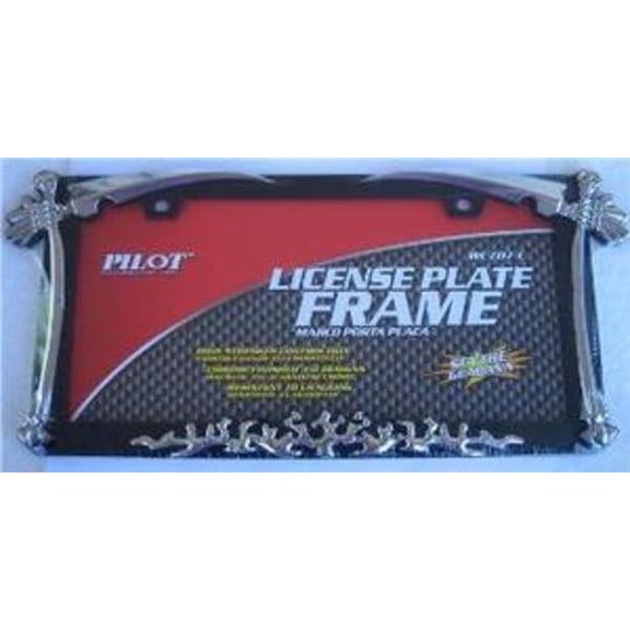 Chrome w/ Swords and Bones License Frame.  Free Screw Caps Included