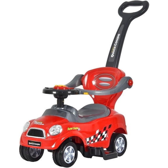 ChromeWheels 3 in 1 Ride on Push Car for Toddlers with Removable Handle, Red
