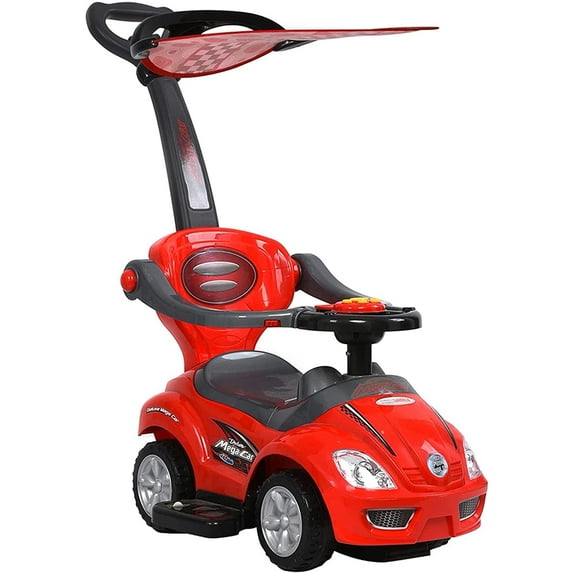 ChromeWheels 3 in 1 Ride on Toys Pushing Car with Removable Sun Visor Red