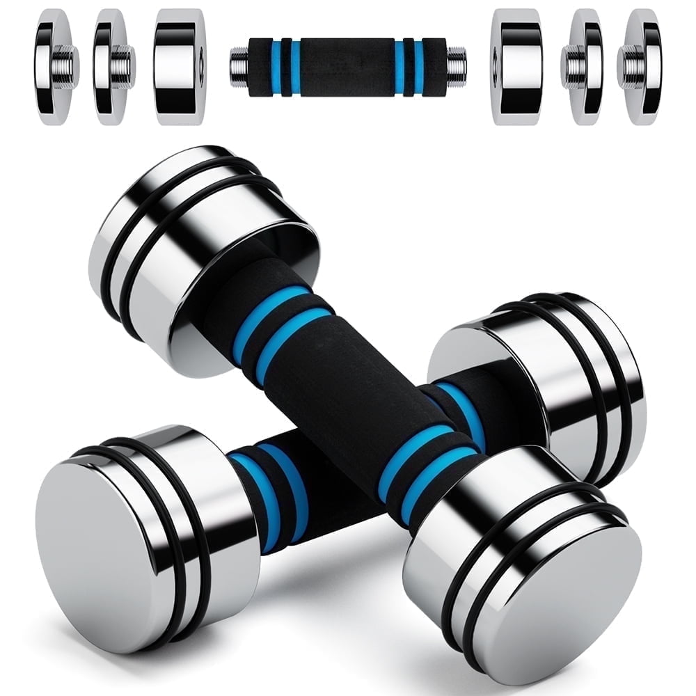 Chromed Steel Dumbbell Set 5 lb Pair (3 lb / 4 lb / 5 lb) Ultracompact & Adjustable Dumbbells Set with Foam Handles Home Gym Workout (2 × 5 lb)