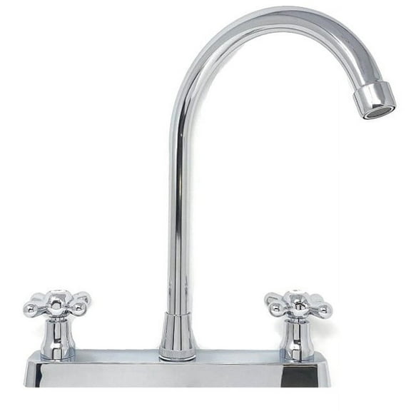 Chromed Surface High-Rise Swivel Spout Kitchen Faucet 8-inch Center Set [3015PF] Strong Plastic (P.O.M.) Body