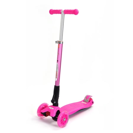 Chromewheels Mega GlideKick 3-Wheel Foldable Scooter With Lightup Wheels & Extendable T-Bar - Pink