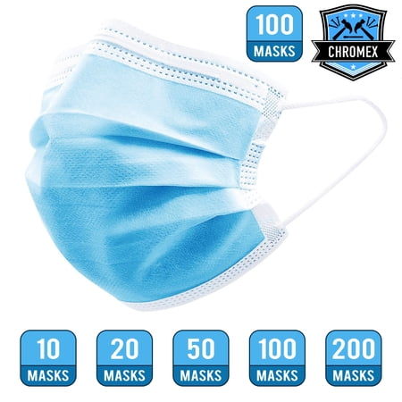 Chromex 3 Ply Non Woven Ear Loop Style Breathable Disposable Face Masks 100-Pack