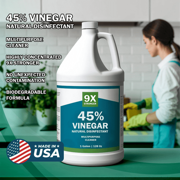 Chromex 45% Vinegar Cleaner, Industrial Strength Multipurpose Natural Disinfectant & Sanitizer, 9X Stronger Cleaning Vinegar Made in USA - 1 Gallon