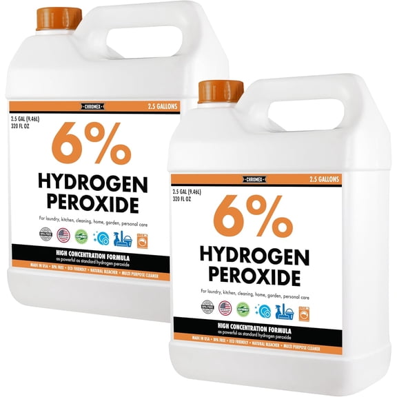 Chromex 6 Percent Hydrogen Peroxide, Food Grade, Home, Kitchen, Bath Cleaner, Laundry, Whitening, 5 Gallons