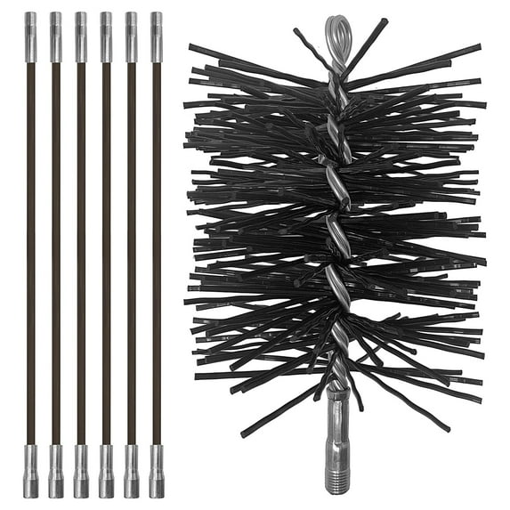 Chromex Chimney Cleaning Set - 6 Piece - 18 Foot Fiberglass Chimney Rod and 6 Inch Chimney Brush ,Black