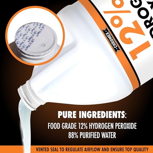 Chromex Hydrogen Peroxide 12 Percent Food Grade, 4x Power Concentrated Solution, 4 Gallons Dilute to 16 Gallons, Versatile Uses include Topical Care, Home, Kitchen, Bath Cleaner, L