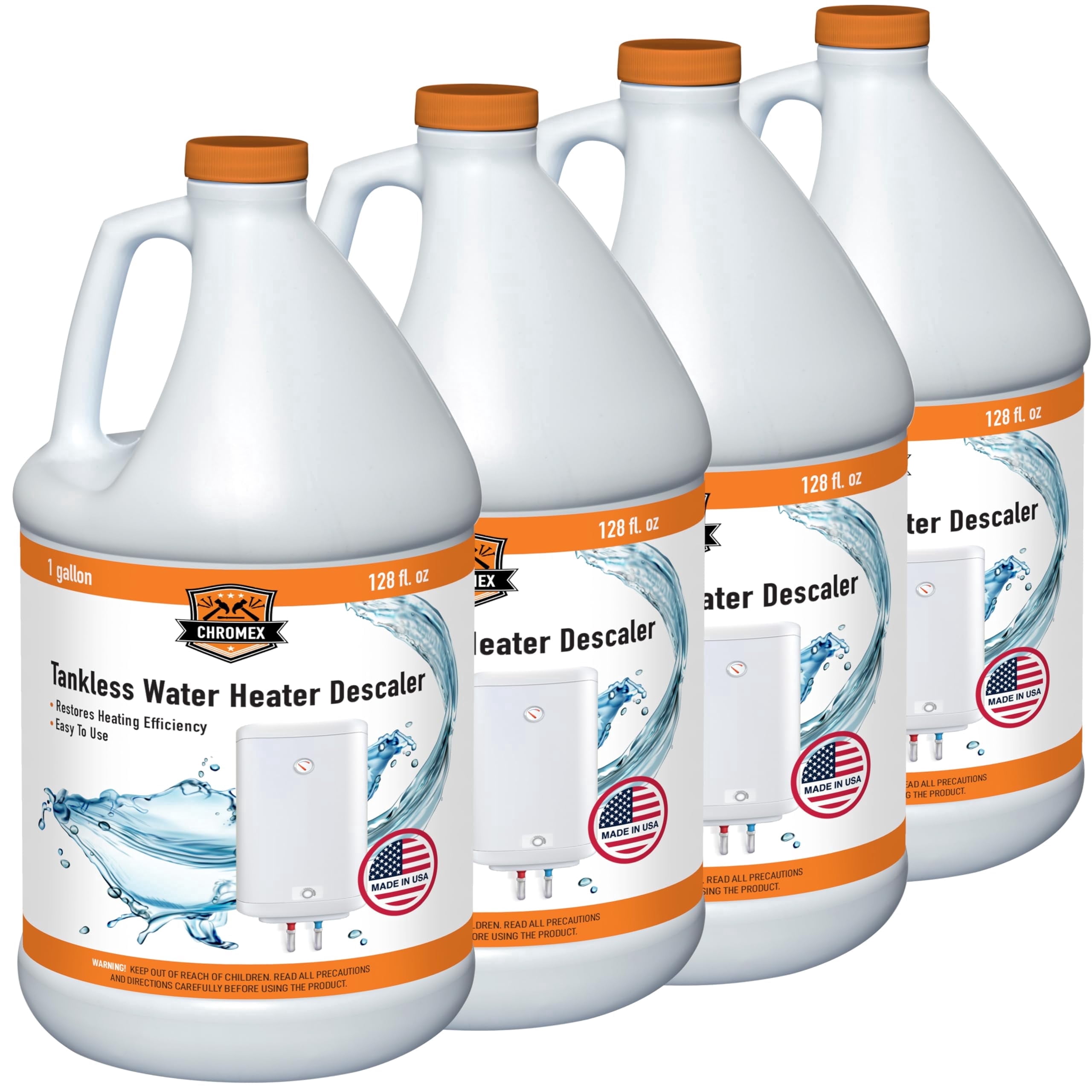 Chromex Tankless Water Heater Descaling Solution, Highly Effective Descaler, 4 Gallon Value Pack