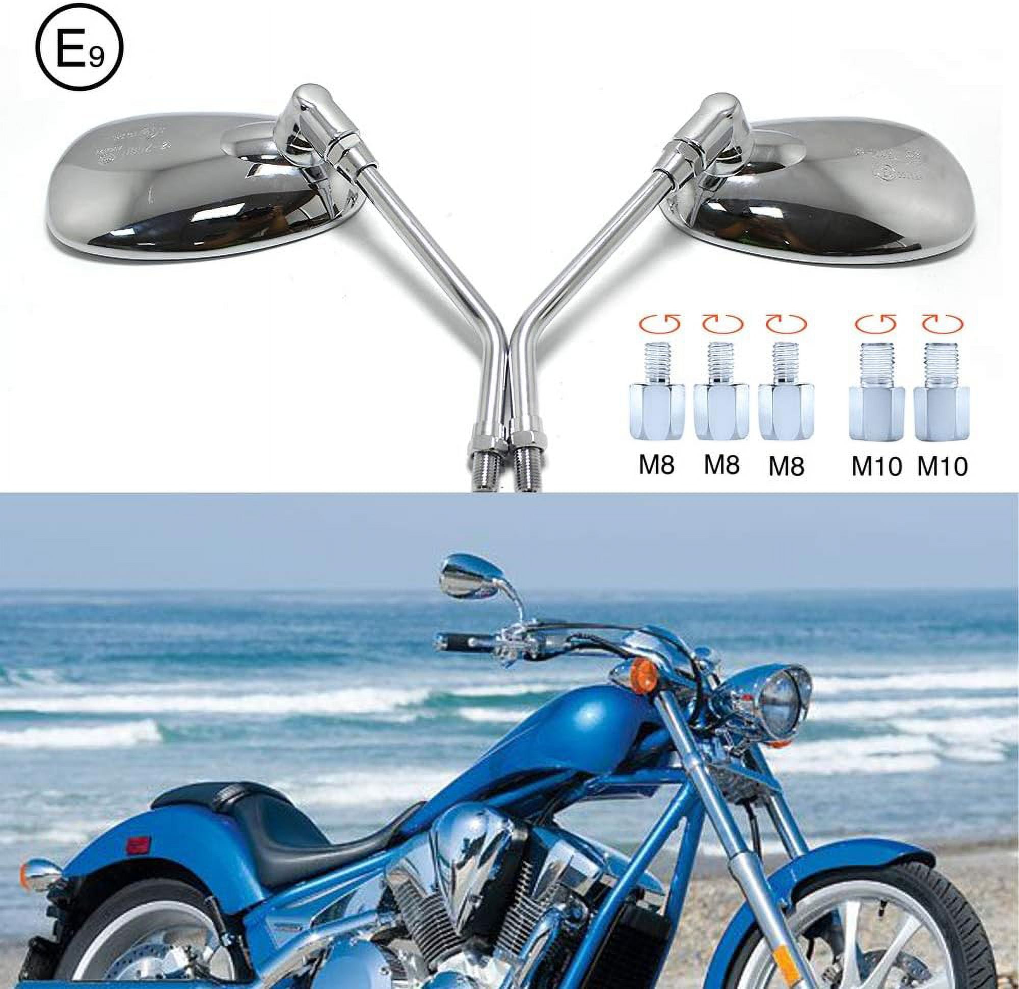 Chromium plated motorcycle rearview mirror, side view mirror M10 M8, with screw set, used for scooters, street bikes, cruisers, helicopters, sports bikes, ATV