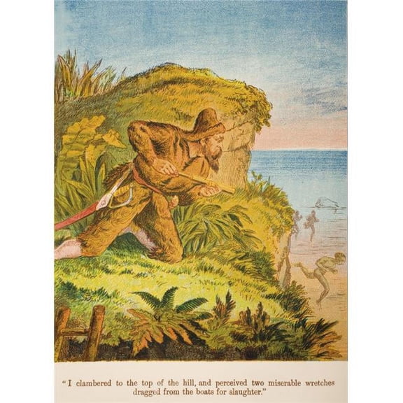 Chromolithographic Illustration From Life & Adventures of Robinson Crusoe by Daniel Defoe From A Softback Edition Published Poster Print - 12 x 17