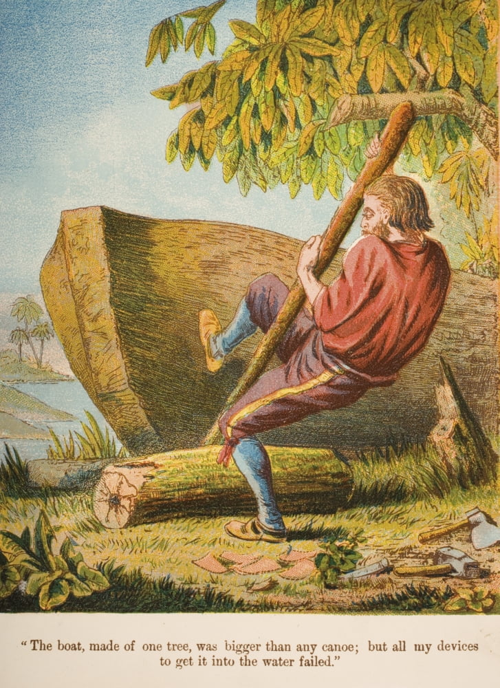 Chromolithographic Illustration From Life And Adventures Of Robinson Crusoe By Daniel Defoe From A Softback Edition Published Circa 1860S Canvas Art - Ken Welsh Design Pics (24 x 34)