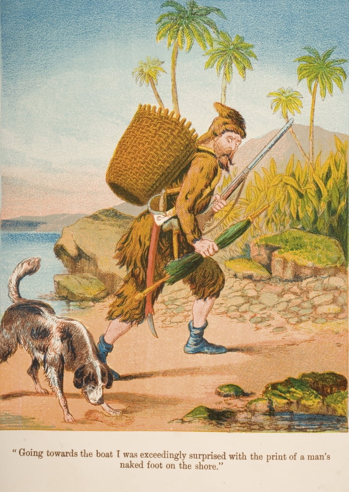 Chromolithographic Illustration From Life And Adventures Of Robinson Crusoe By Daniel Defoe From A Softback Edition Published Circa 1860S Canvas Art - Ken Welsh Design Pics (24 x 34)