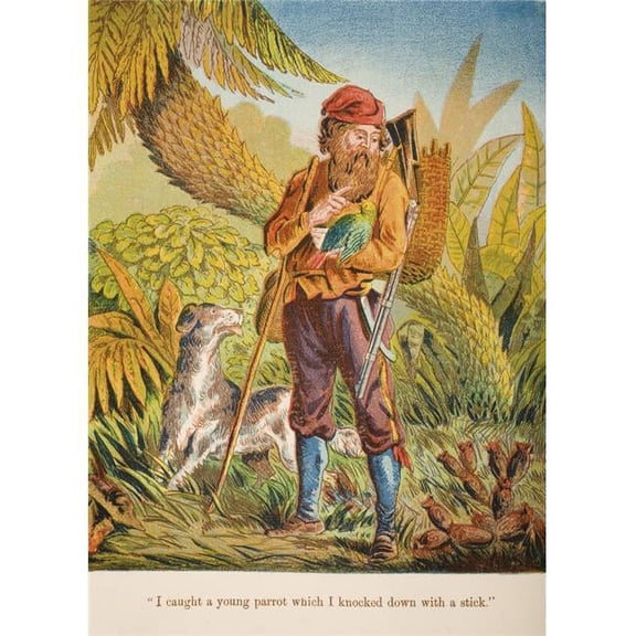 Chromolithographic Illustration From Life & Adventures of Robinson Crusoe by Daniel Defoe From A Softback Edition Published Poster Print - Large - 24 x 34