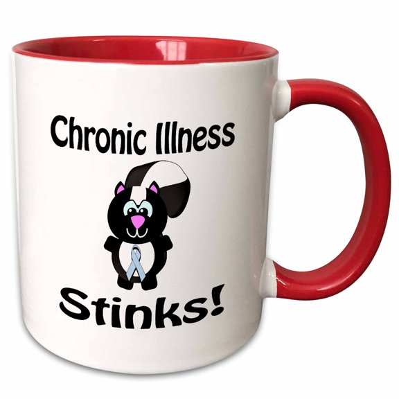 3drose, Chronic Illness Stinks Skunk Awareness Ribbon Cause Design, 11oz Two-tone Red Mug