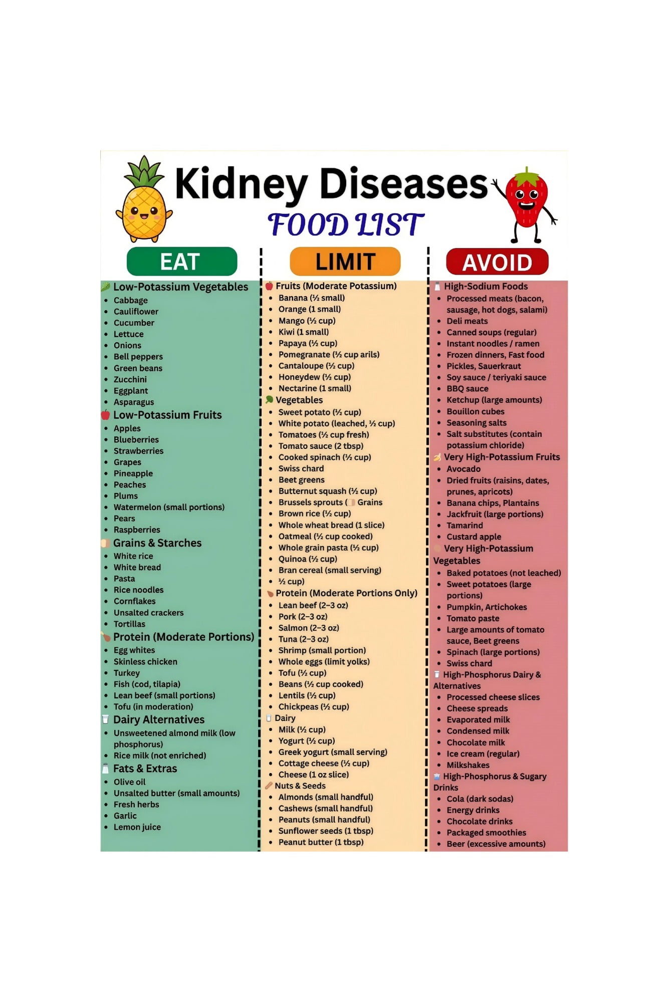 Chronic Kidney Disease CKD Stage 3 4 Food List Poster Renal Diet Guide ...