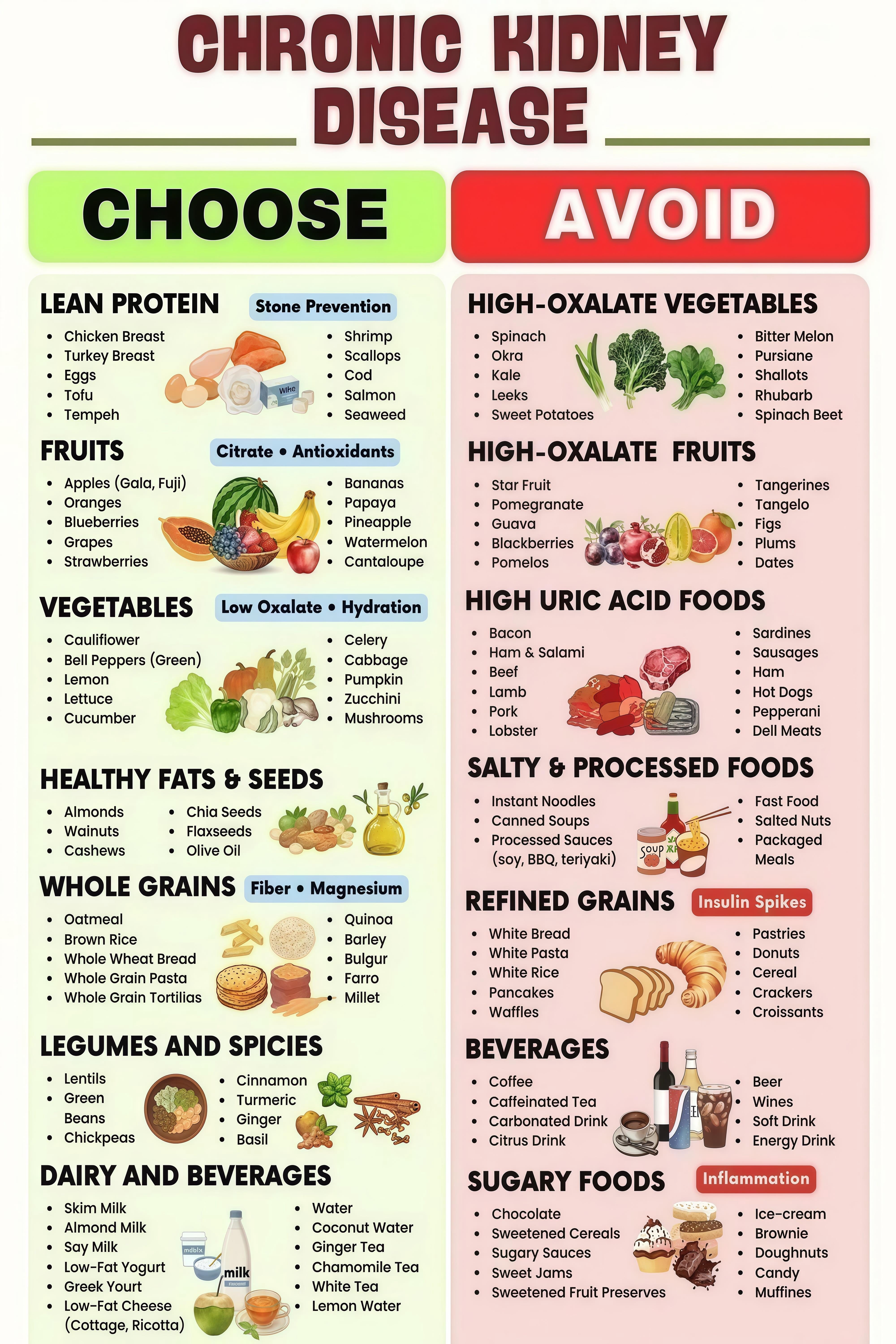 Sign Geraph Chronic Kidney Disease Food Choices Chart for Kitchen Wall Decor poster ...