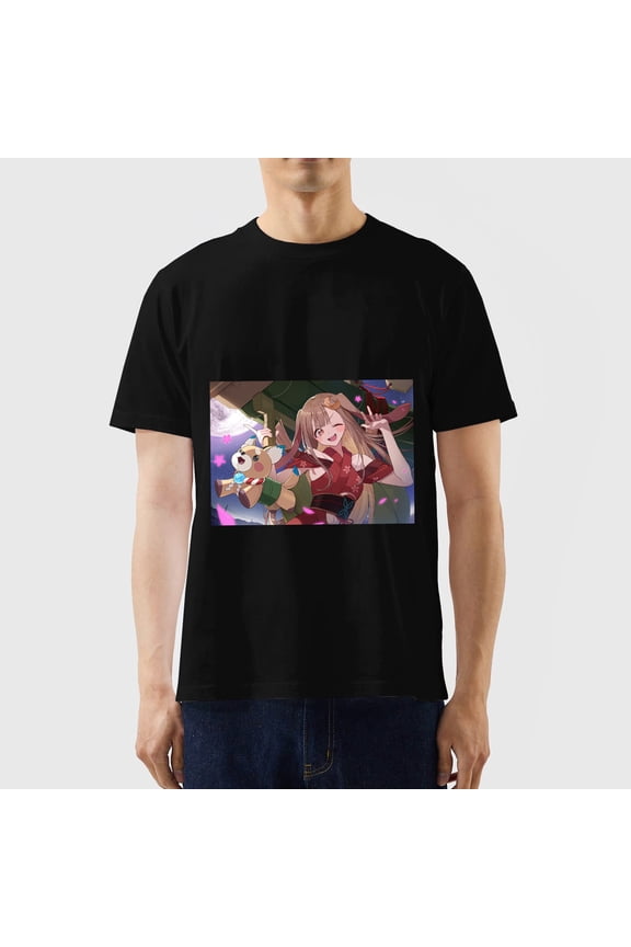Chrono Fantasy Moonlight Vintage Anime Girl & Cute Companion Graphic Black T-Shirt