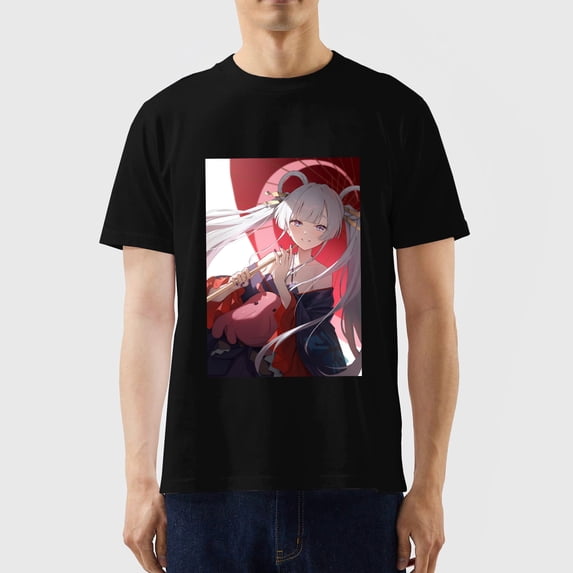 Chrono Fantasy Vintage Anime Girl with Umbrella Graphic Black T-Shirt