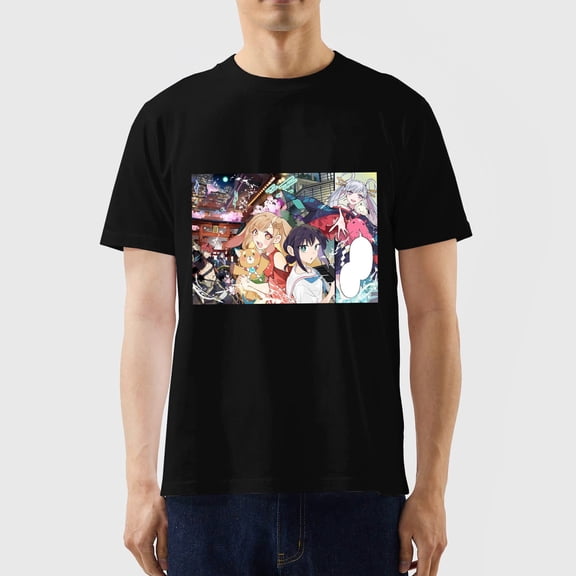 Chrono Kaguya Urban Night Market Festival: Vibrant Pop-Art Anime Main Character Group Graphic Black T-Shirt