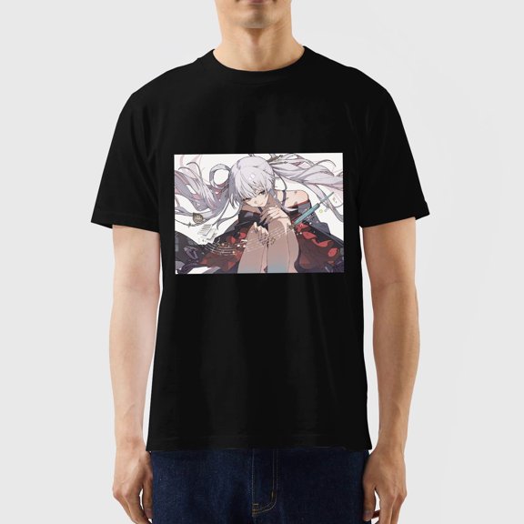 Chrono Melody Silver-Haired Anime Girl with Clock & Notes Graphic Black T-Shirt