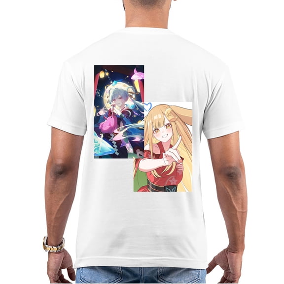 Chrono Rift & Festival Cheer Duo Kaguya's Silver-Twin-Tail & Rabbit-Eared Neo-Wafu Anime Girl Collage Graphic Back Print White T-Shirt