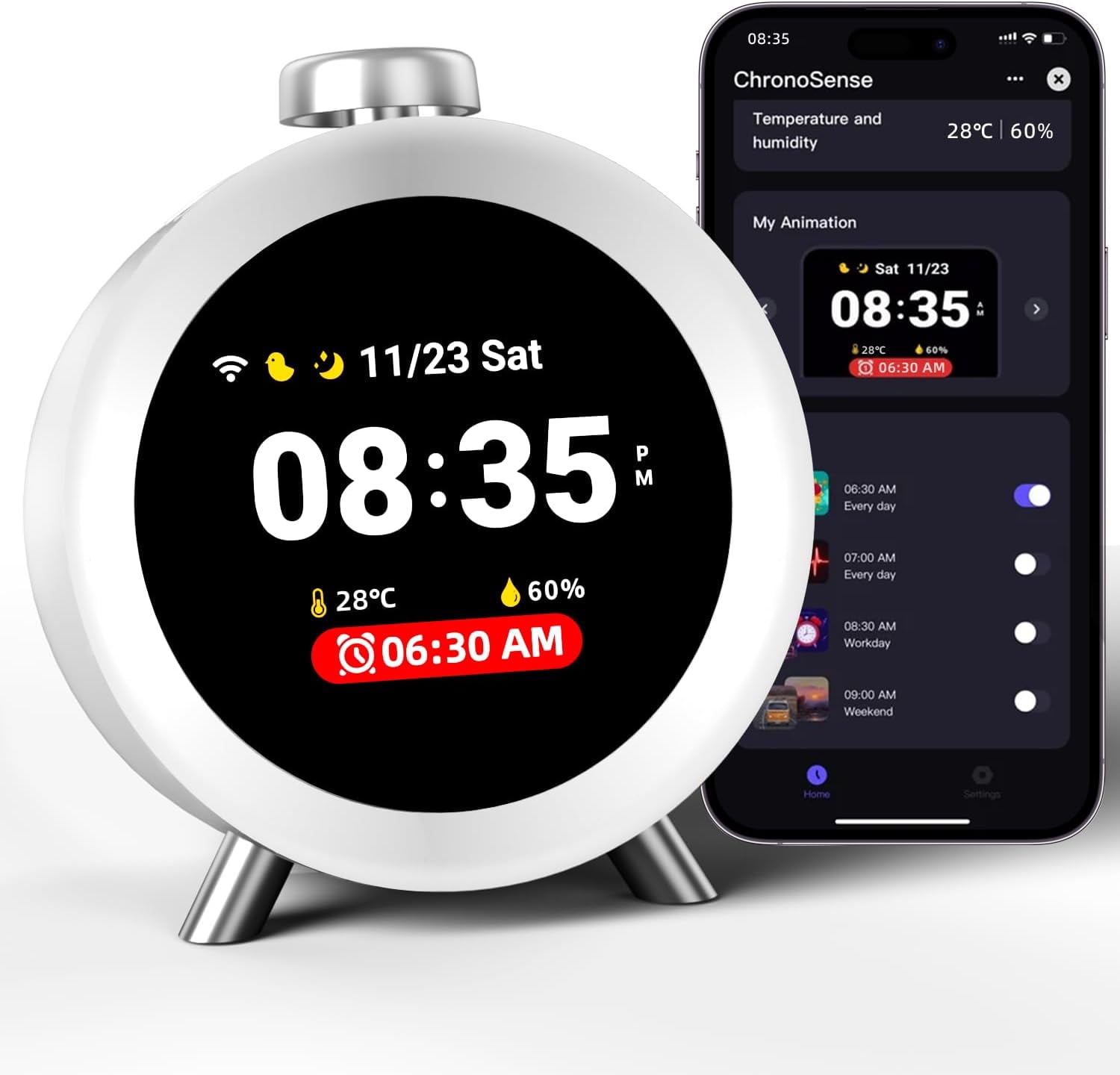 Humidity Alarm Unit ChronoSense Alarm Clock for Bedroom Temperature Humidity, 7-Day ...