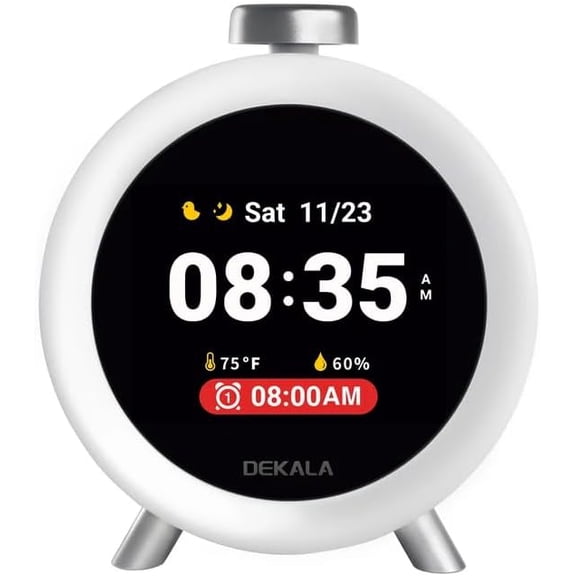 ChronoSense Alarm Clock for Bedroom Temperature Humidity, 7-Day Programmable 4 Alarms, 100dB Loud Gradual Heavy Sleeper, IPS Screen Animation, Hourly Chime