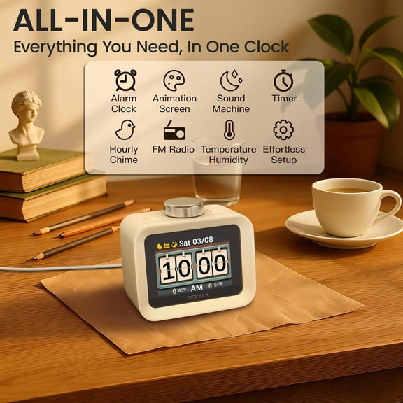 ChronoSense Alarm Clock Radio for Bedroom Temperature Humidity, 7-Day Programmable 4 Alarms, 100dB Loud Gradual Alarm for Heavy Sleeper, Visual Timer Clock RadioWhite Noise Sound Machine