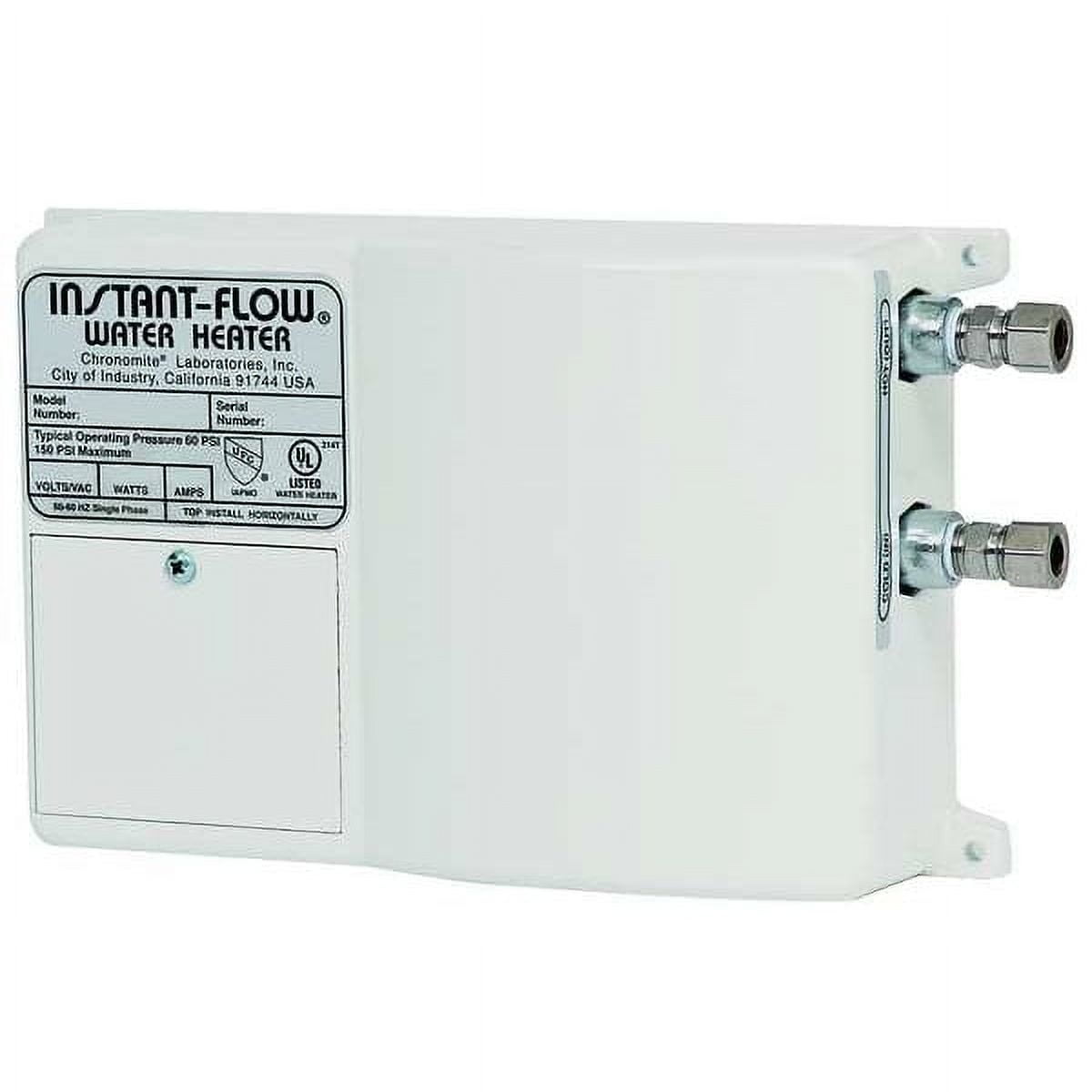 Compact White Electric Tankless Water Heater, 120V