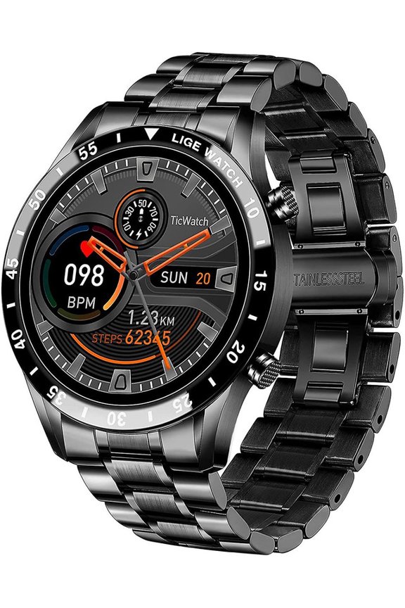 Smart Watch for Android iOS, Bluetooth Calls Voice Chat , 1.3" Full Touch Screen IP67 Waterproof Stainless Steel Activity Tracker for Men (black)