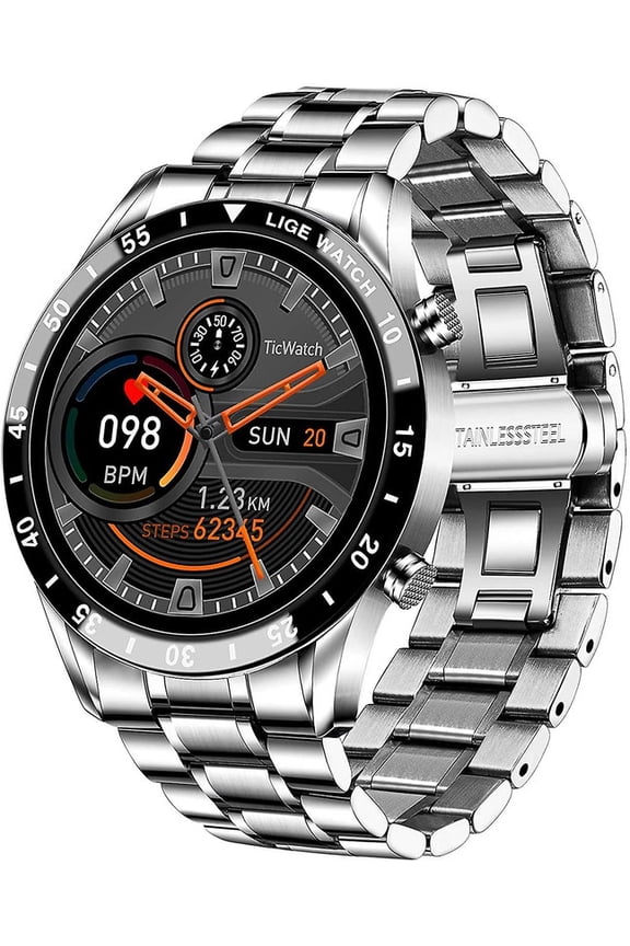 Smart Watch for Android iOS, Bluetooth Calls Voice Chat , 1.3" Full Touch Screen IP67 Waterproof Stainless Steel Activity Tracker for Men (silver)