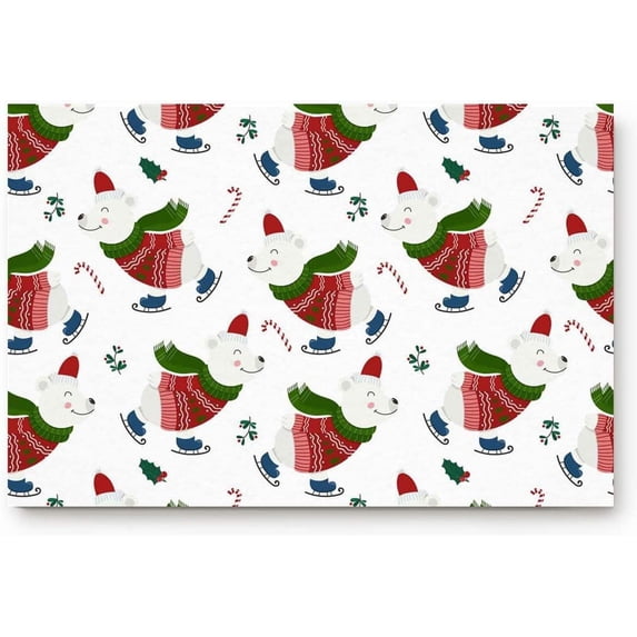 Chrsitmas Doormat Christmas Polar Bear Door Mat Christmas Welcome MatsEntrance Floor Mat Skate Candy Cane Chrsitmas Rug Indoor Bathroom Decorative Floor Mat Non-Slip Carpet 18x30 in