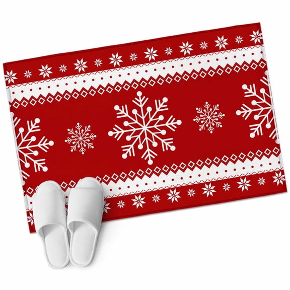 Chrsitmas Snowflake Area&nbsp;Rug 2x3ft Winter Snow Red Background Non-Slip&nbsp;Washable Square&nbsp;Rugs Soft Felt Indoor Floor Mat for Bedroom Kitchen Living Room Bathroom