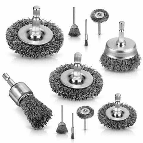ChrumpTon 11Pcs Wire Brush for Drill, Carbon Steel Wire Wheel Brush Set, 1/4 Inch Hex Shank Drill Brush Attachments for Rust, Paint Residue & Surface Cleaning