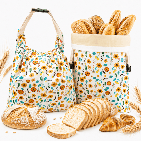 ChrumpTon 2 Pack Beeswax Bread Bags for Sourdough, Reusable Cotton Linen Bread Storage Bags with Buckle Closure, Large 17 x 13 Inch, Suitable for Freezer Storage, Helps Maintain Bread Freshness