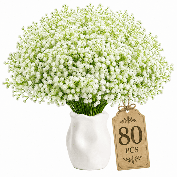 ChrumpTon 80 Pcs Baby's Breath Artificial Flowers, 11.8 Inch Real Touch Gypsophila Stems, Bulk Faux Flowers for Wedding Decor, Party Decorations, Home Centerpieces (Vase Not Included)