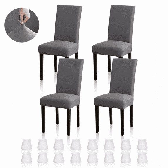 ChrumpTon Chair Covers for Dining Chairs Set of 4, Stretch Dining Chair Slipcovers, Removable Washable Chair Covers with Elastic Fit, Chair Protectors for Dining Room, Kitchen, Hotel, Dark Gray