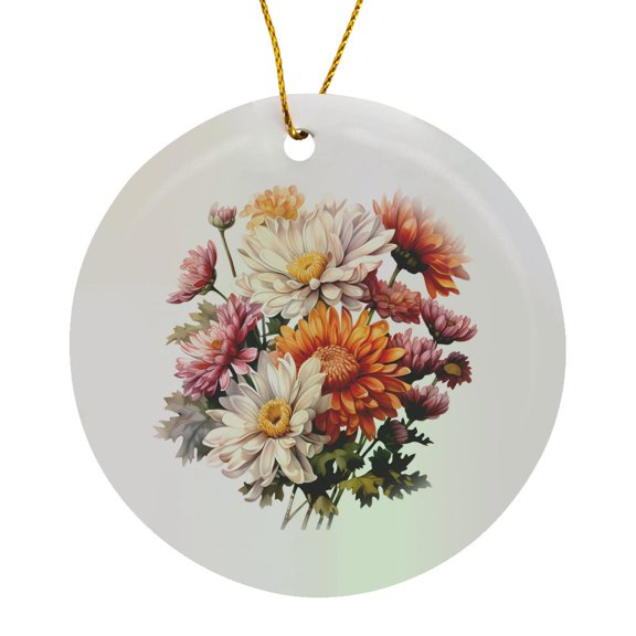 3drose, Chrysanthemum and Daisy Flowers Illustration, Circle Porcelain Ornament