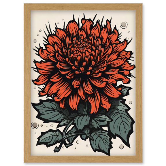 Chrysanthemum Bloom Old School Tattoo Ink Body Art Rockabilly Americana 50s Artwork Framed Wall Art Print A4