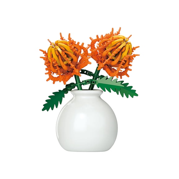 Chrysanthemum Bouquet Building Set, 132 Pieces Artificial Chrysanthemum Botanical with Flowerpot