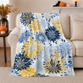 thumbnail image 1 of Chrysanthemum Floral Pattern Blue Gold Tones Living Room, Cozy Friendship Quote Scene, Warm Flannel Blanket for Living Room and Reading Nook, Art Lovers Thanksgiving Gift, Artistic Home Decor, 1 of 9
