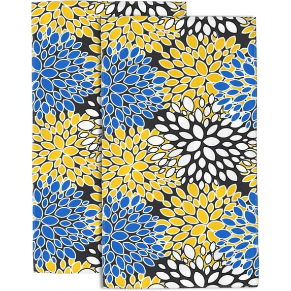 Chrysanthemum Flowers Hand Towels,Blue Yellow and Navy Floral Hand Towels for Bathroom 2 Pack Soft Absorbent Decorative Hand Towels for Bathroom Kitchen Sports Gym Yoga Home Decor 14 x 28 in