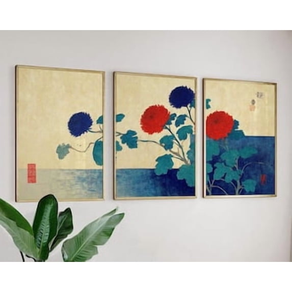 Chrysanthemum Posters Japanese Botanical Art Prints Wall Decor Home Decor Office Wall Art Set 3 ...
